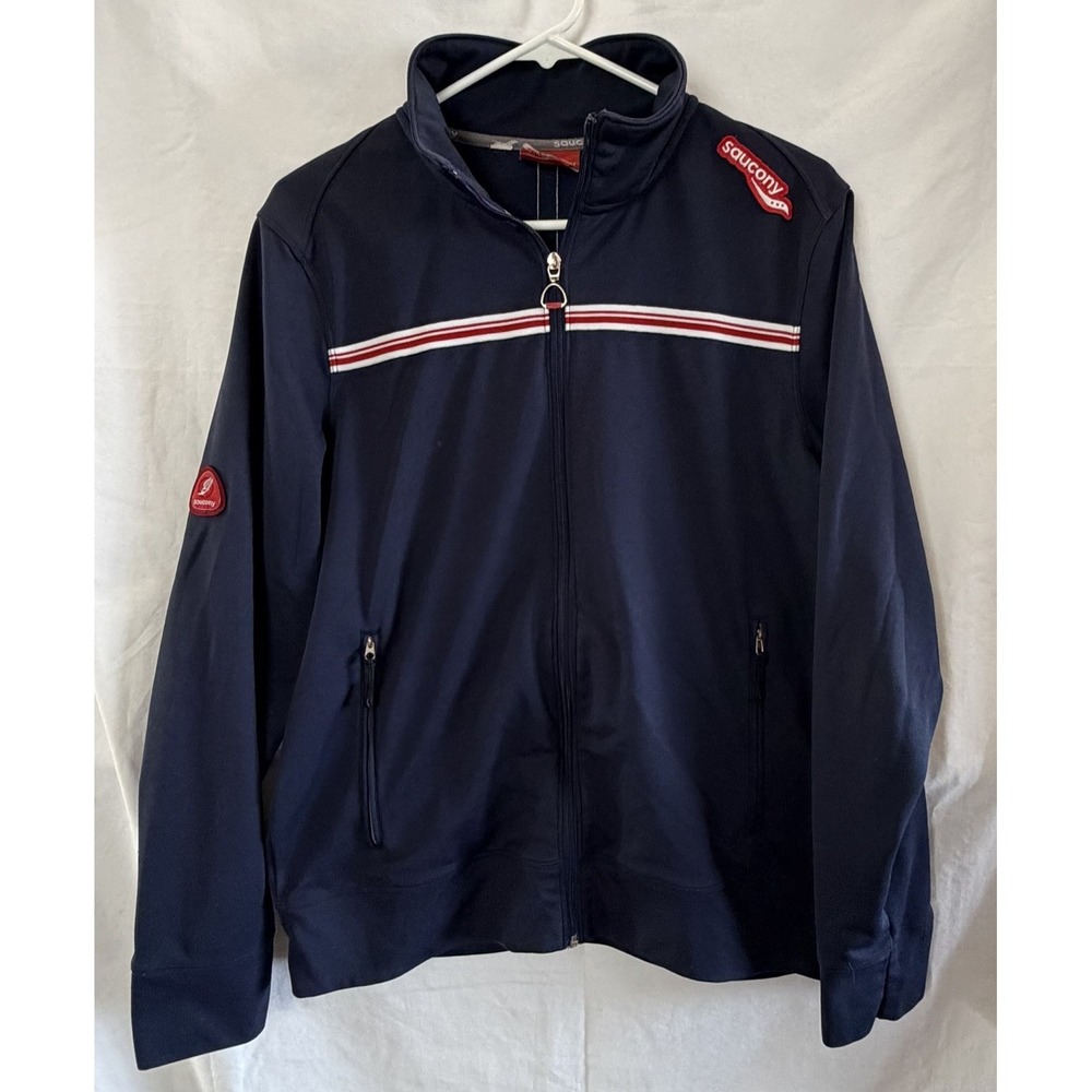 Saucony Jacket Mens Sz M Navy Red/White Stripe Full Zip Lightweight Track